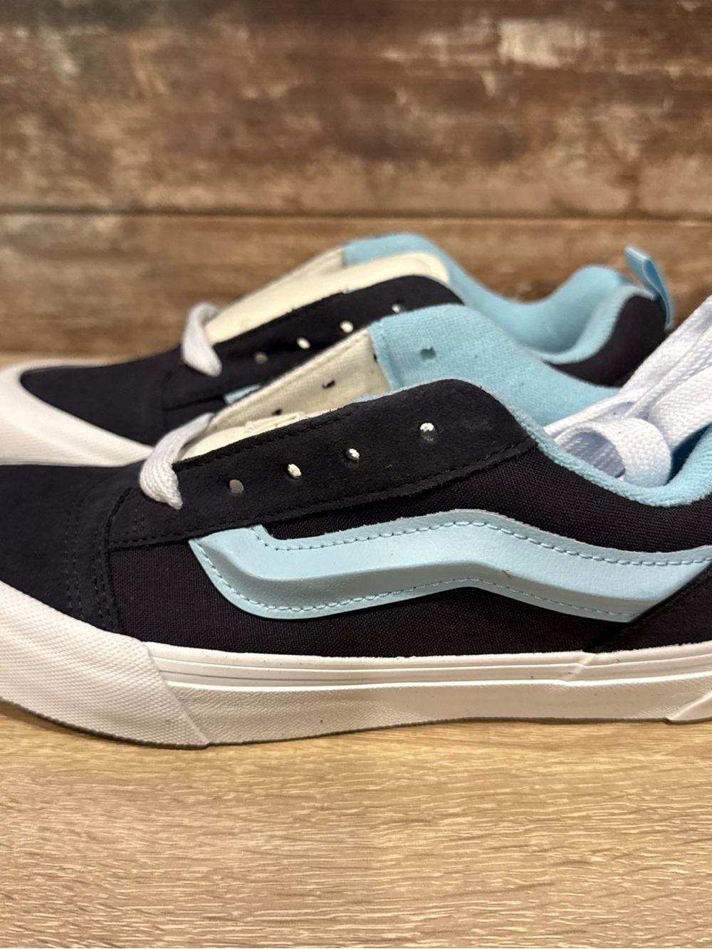 Vans Kids Black and Light Blue Low-Top Skate Sneakers
